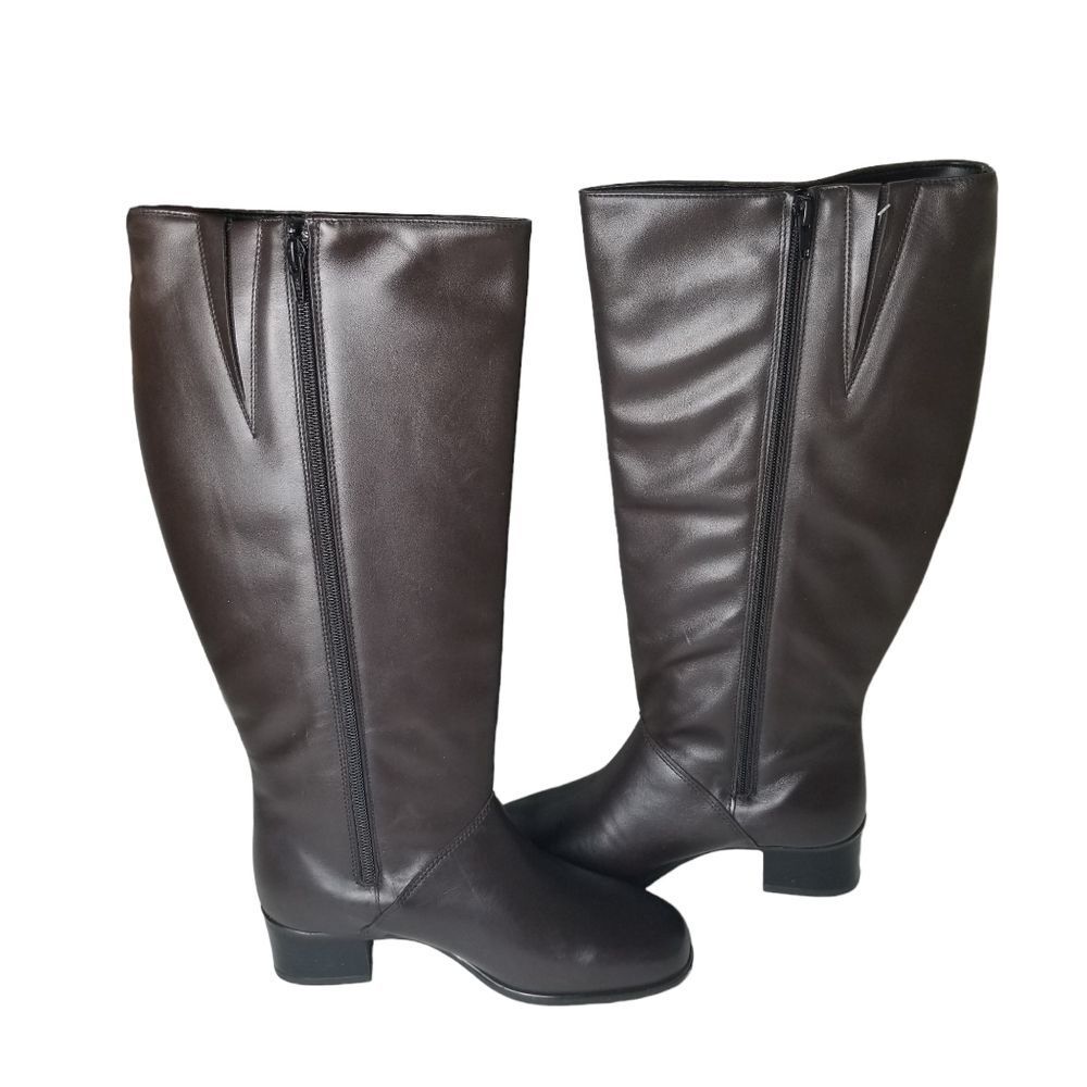 Regence Weatherproof Thermal Lined 6.5D Wide Calf Brown Leather Zip Up Boots‎